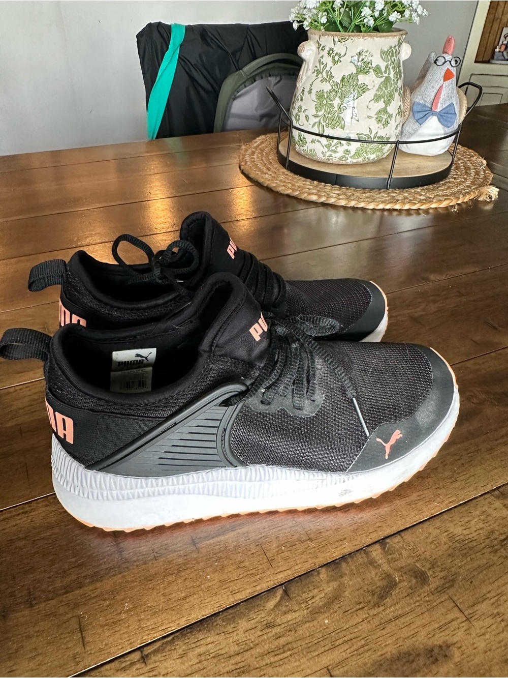 Puma Black Sneakers with Pink Accents and White Midsole